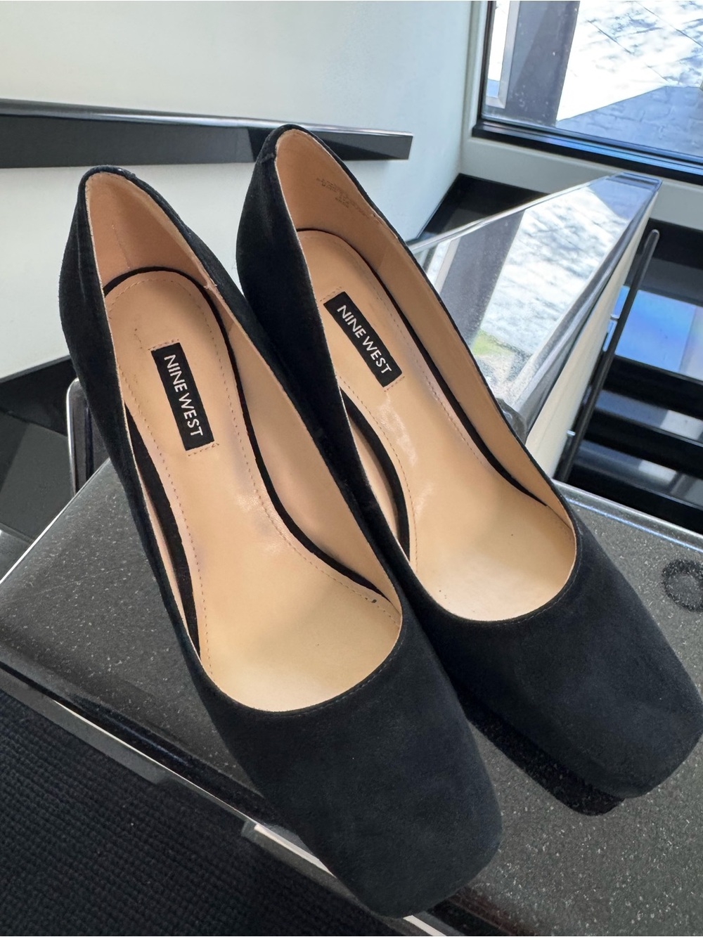Nine West Black Suede Square-Toe Pumps